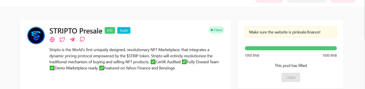 PreSaleAngel's tweet photo. Presale of 1000bnb filled in 17mins.
My bag is ready to launch! Pancakeswap launch in 24hrs
@Stripto_io 
#Crypto #presale #BSCGem #Pinksale https://t.co/kOVsxCoeIF