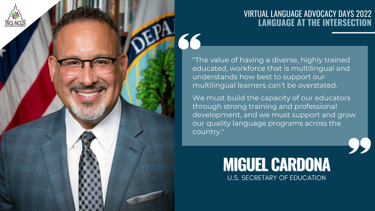 "The value of having a diverse, highly trained, educated, workforce that is multilingual and understands how best to support our multilingual learners can’t be overstated." 

Thank you <a href="/SecCardona/">Secretary Miguel Cardona</a> for sharing this important message with us at #LAD22! 

languagepolicy.org/lad22