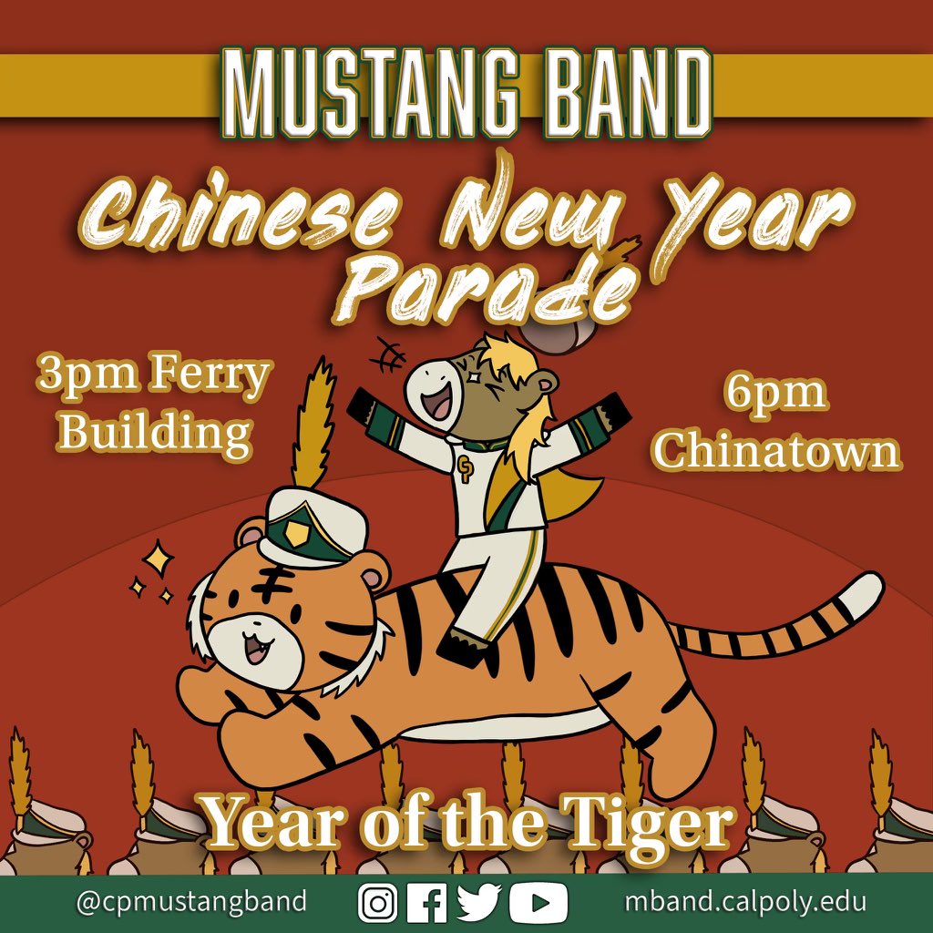 CalPolyBand's tweet photo. Happy Lunar New Year from Mustang Band! Look out for us the Chinese New Year Parade in San Fransisco on Feb 19! More information coming soon! https://t.co/5eORzEvlzu