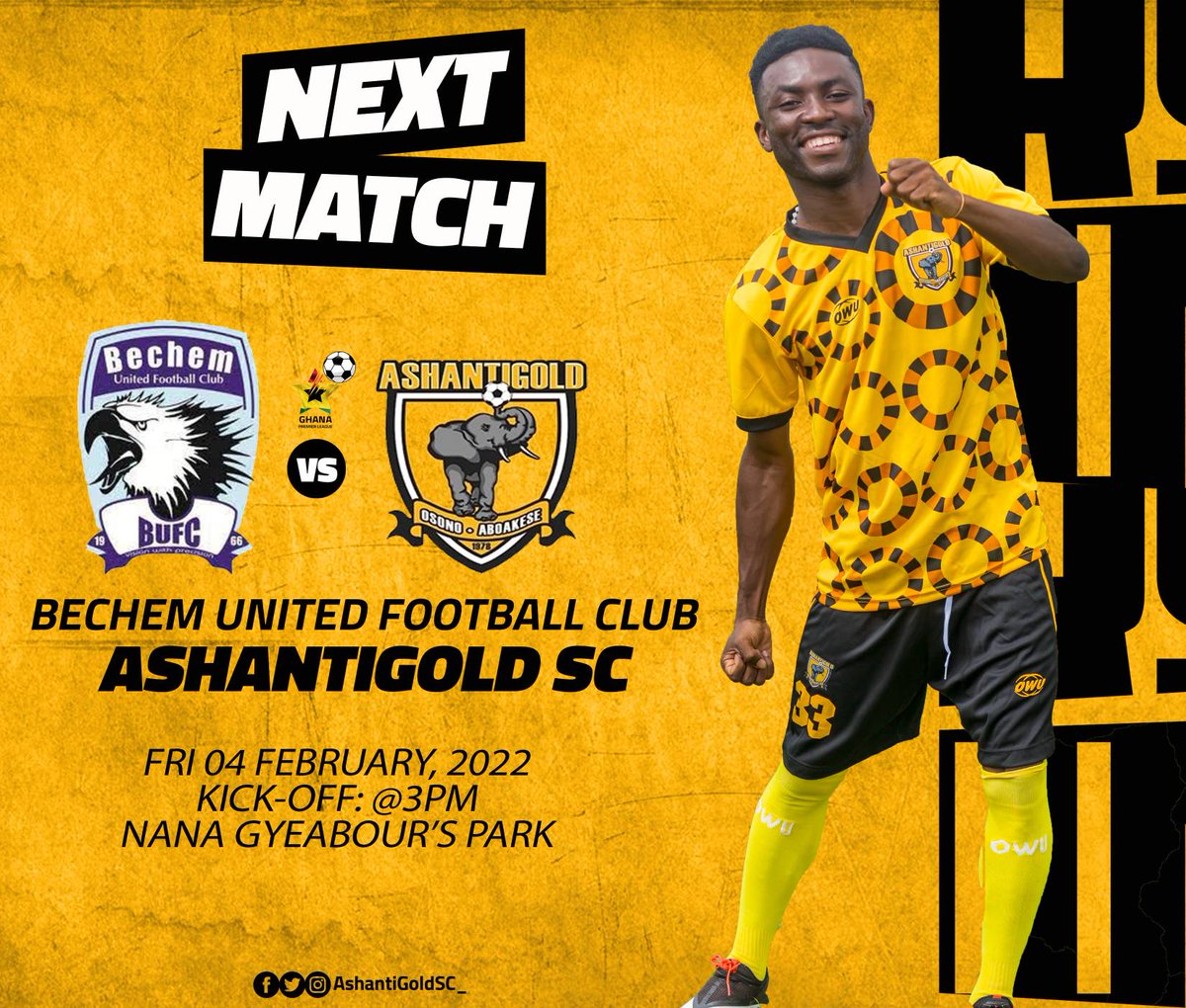 AshantiGoldSC_'s tweet photo. 𝚄𝙿 𝙽𝙴𝚇𝚃 ➡️➡️
A visit to the 𝑯𝒖𝒏𝒕𝒆𝒓𝒔 this 𝑭𝒓𝒊𝒅𝒂𝒚!
#GPLmd16 #BECASH
#MINERS🖤💛
#OsonoAboakesee🐘 https://t.co/bpcKZToDTM