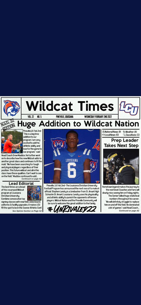 michellejazz42's tweet photo. Today is National Signing Day!!! I am Godly PROUD to announce my baby,
my OLB(Outside LineBacker.. Stephen Landry III
has committed to LCU(Louisiana Christian University)..Home of The WILDCATS��🧡🤍
#ClawsUP
#6ixxxxxx
#ItsUP
#GodDidIt
#GodKeepsDoingIt
#ItsOurLifeStyle
#BoyMom https://t.co/w5nQ8GABrz