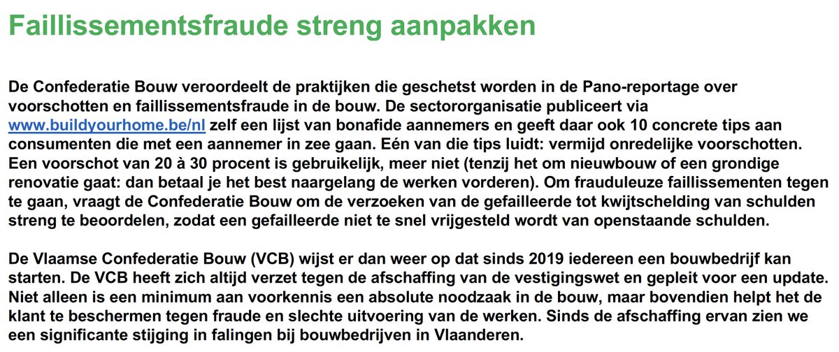jcvanderhaegen's tweet image. De @ConfedBouw veroordeelt de praktijken die geschetst worden in de Pano-reportage over voorschotten en faillissementsfraude in de bouw.