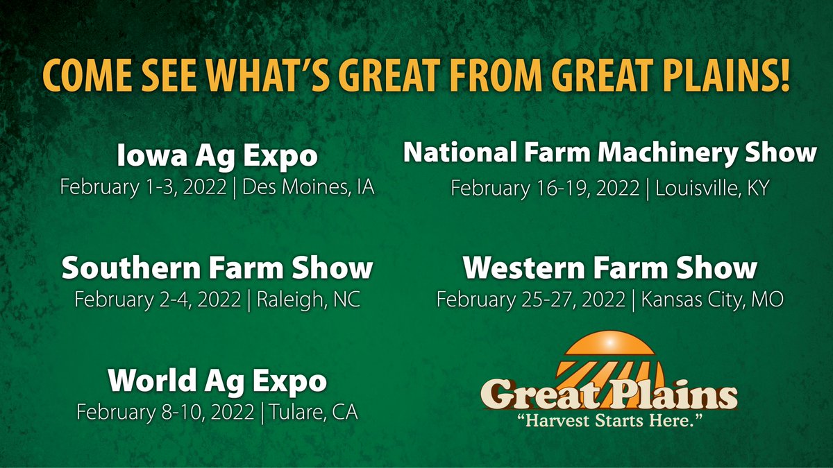 GreatPlains_Ag's tweet photo. It's show season again! This February, visit with our product experts and learn about our new products at any of these show locations.
#GreatPlainsAg #HarvestStartsHere #FarmShowFun #SeedingSolutions #SoilManagementSolutions https://t.co/Rp37qw6QD0
