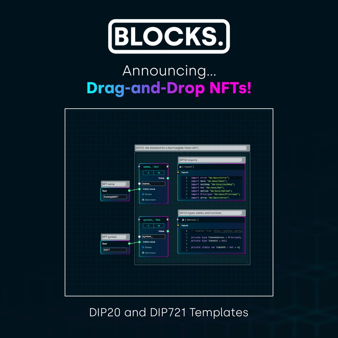 BlocksEditor's tweet image. Create a DIP721 #NFT online with the Blocks Editor! 
Try the public beta: blocks-editor.github.io
#ICP #ETH #NFTs