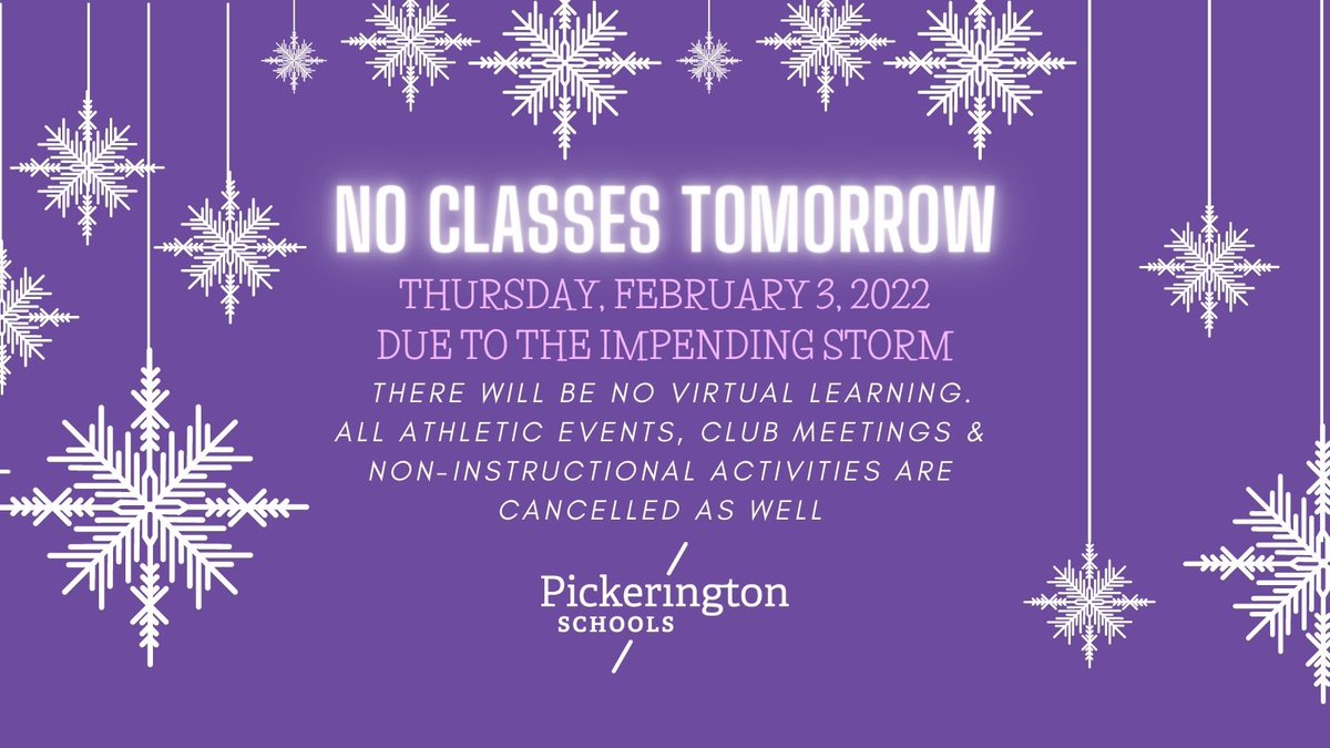 PLSD's tweet photo. Classes are being cancelled in ​@plsd tomorrow, Thurs., Feb. 3, 2022, due to the uncertainty of the weather and possible ice accumulation during the morning commute. There will be no virtual learning assigned. All non-instructional activities are cancelled as well. Stay safe! https://t.co/EtYlNI30vV