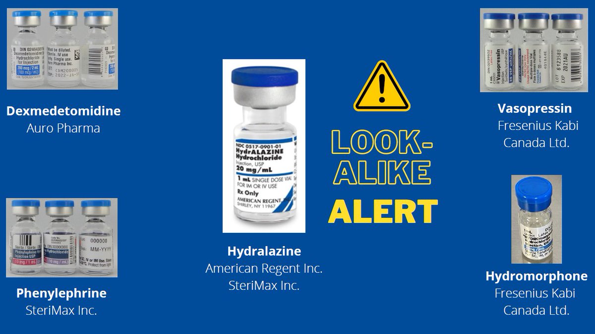 HealthPRO Canada (@healthprocanada) on Twitter photo Vials of hydralazine from the US have been brought to Canada to address a drug shortage. To assist our members in managing this change, we've identified some potential look-alikes, which have been communicated with members and suppliers.
<a href="/ISMPCanada/">ISMP Canada</a> #pharmacy #healthcare Vials of hydralazine from the US have been brought to Canada to address a drug shortage. To assist our members in managing this change, we've identified some potential look-alikes, which have been communicated with members and suppliers.
<a href="/ISMPCanada/">ISMP Canada</a> #pharmacy #healthcare