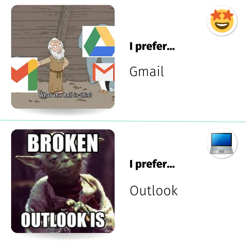 Counterhire's tweet photo. Which one do you use? 👀

#Counter #Hiring #AI #SoftwareEngineers #JobSearch #Email #Gmail #Outlook #ThisOrThat https://t.co/iHjuRtaCIn