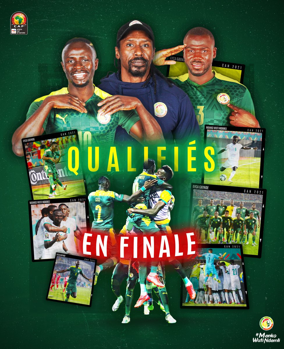 𝙀𝙉𝘾𝙊𝙍𝙀 𝙐𝙉𝙀 𝘿𝙀𝙍𝙉𝙄𝙀̀𝙍𝙀 𝙀́𝙏𝘼𝙋𝙀 𝘼̀ 𝙁𝙍𝘼𝙉𝘾𝙃𝙄𝙍 ! 𝙉𝙊𝙎 𝙇𝙄𝙊𝙉𝙎 𝙎𝙊𝙉𝙏 𝙀𝙉 𝙁𝙄𝙉𝘼𝙇𝙀 !!

#TotalEnergiesAFCON2021 |
#AFCON2021 | #TeamSenegal