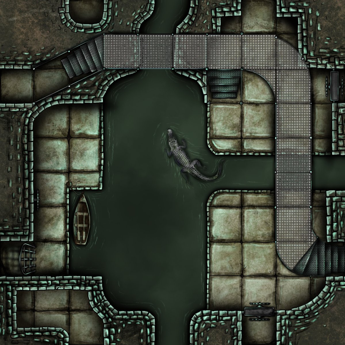 InkwellIdeas's tweet photo. Here's another new #DungeonMorph preview by @AlyssaFadenMaps! This time we've got a cool sewer design complete with a small boat and water creature. Go here to be notified on launch: https://t.co/5U78d5Sq1l https://t.co/saucKePk6p