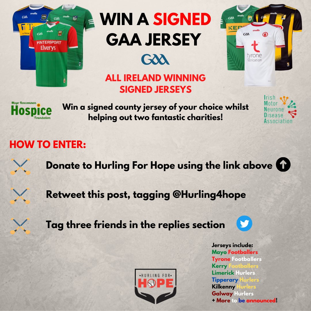 🟢⚪️WIN A SIGNED ALL IRELAND WINNERS JERSEY🔴⚪️

To enter, follow these 3 easy steps:
1. Donate to Hurling for Hope using the link below 
2. Retweet this post, tagging <a href="/Hurling4hope/">Hurling for Hope</a> 
3. Tag 3 friends in the replies section!

idonate.ie/fundraiser/114…

1/3