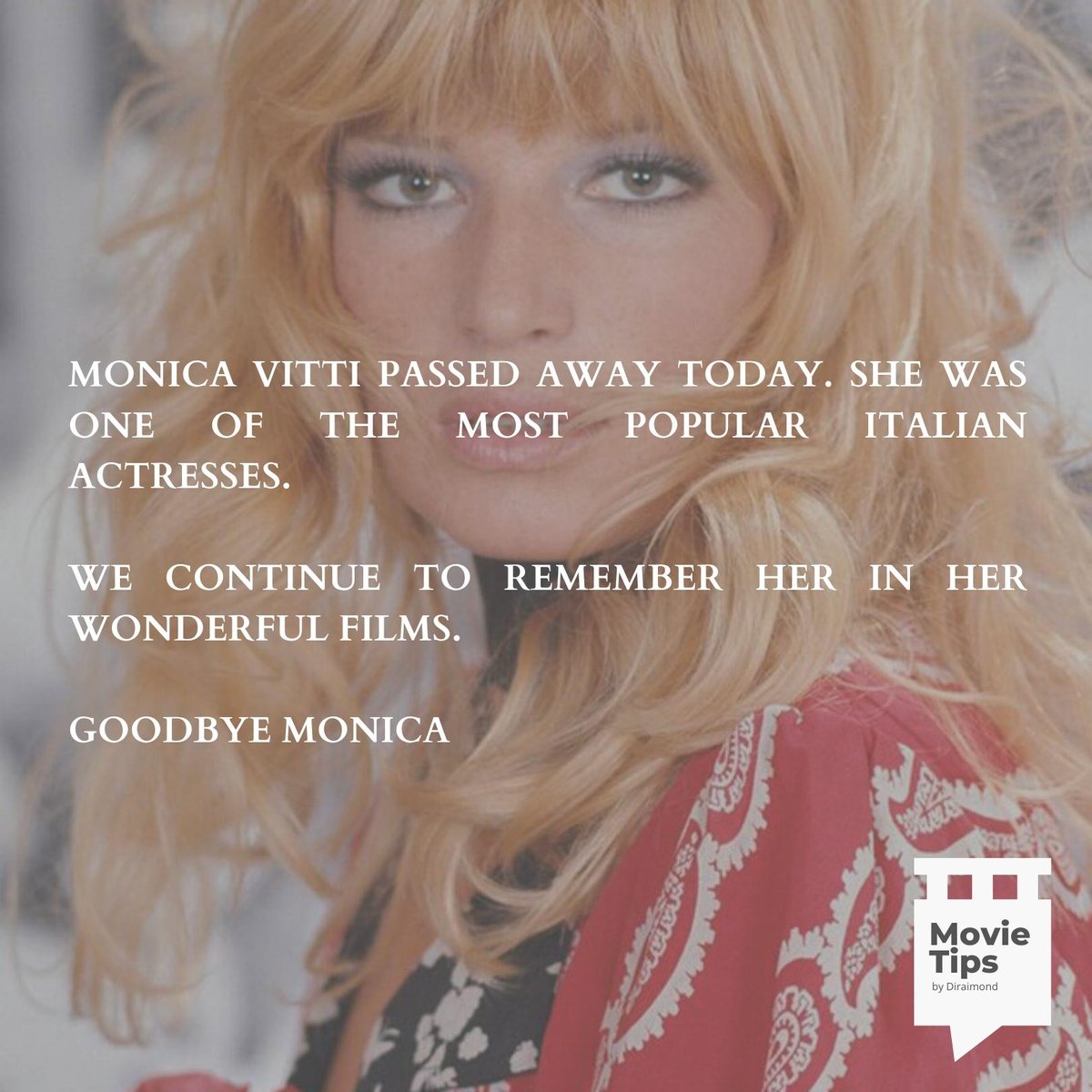 AmorMoveoSol's tweet photo. Monica Vitti passed away today. She was a truly movie star. Let's continue to remember her through her films. 

#movietips
#MonicaVitti 
#Cinema https://t.co/N5mPeEw6tM