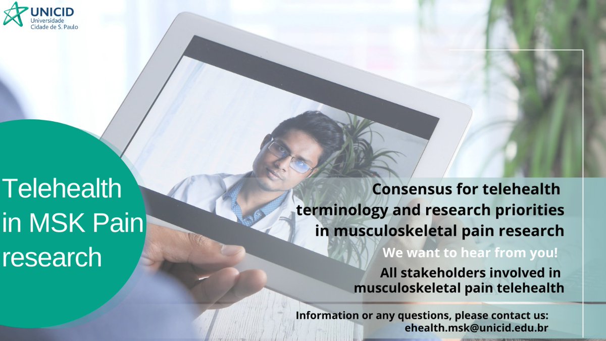 bsaragiotto's tweet photo. If you're connected to telehealth in the MSK field, please click on the link below to participate in our study on the consensus of terminology and research priorities in the area - share it in your networks too, please!
https://t.co/aDCYGVVU1q https://t.co/7KfzHqXBaQ
