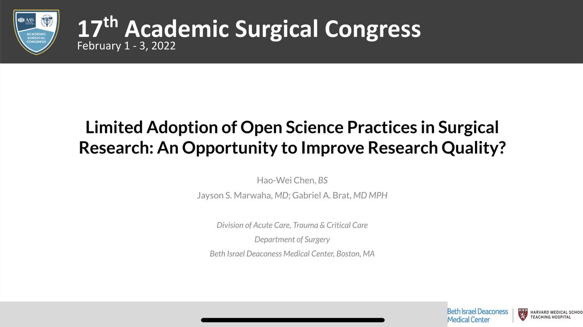 surginformatics's tweet image. Using open science practices is important for producing reproducible &amp;amp; transparent research. The use of these tools by surgical journals &amp;amp; researchers is limited. This gap is a big oppty to improve the quality of surgical research. #ASC2022 @BIDMCSurgery @HaoWei95 @Jayson_Marwaha