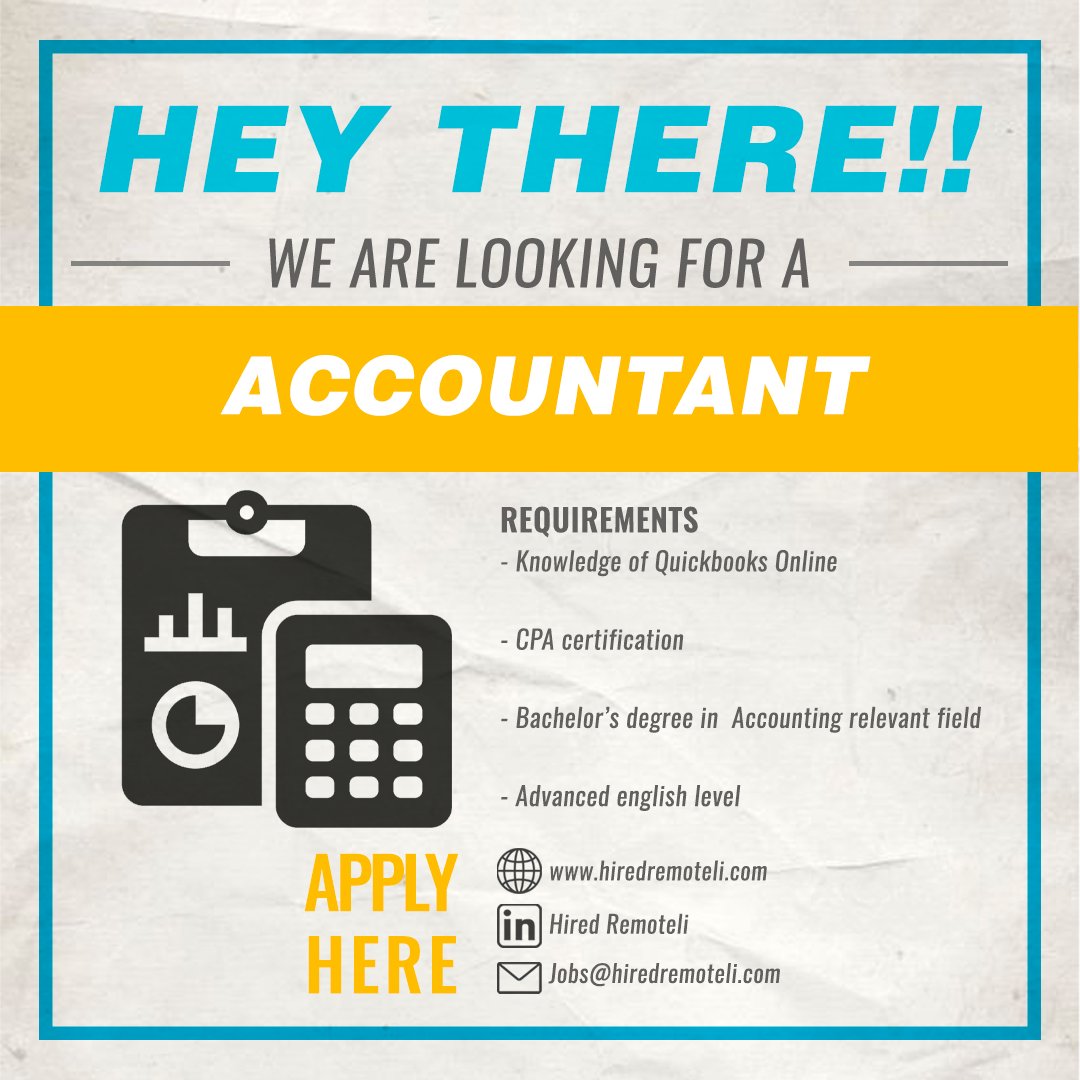 HiredRemoteli's tweet photo. Accountants!

We are hiring.
Join us over at https://t.co/aBns7CxNGO 

#ForgetTheOffice #RemoteJobs #RemoteWork #WorkFromHome #Hiring https://t.co/5ncb9NWkPT
