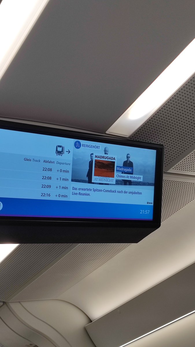 RockTheCam's tweet photo. Sitting in the train and the on board entertainment TV shows Madrugada information. That is cool!

#madrugada #chimesatmidnight #sbahnmuenchen https://t.co/XLXwjm9mdW