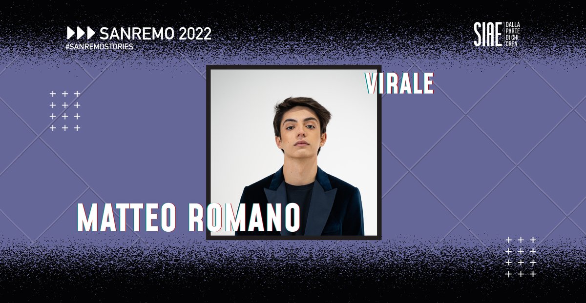 SIAE_Official's tweet photo. 🎙️ L’artista 19enne, esploso a fine 2020 con #Concedimi, è il più giovane cantante in gara. #MatteoRomano arriva sul palco dell'Ariston dopo essersi classificato al 3° posto a @sanremogiovani.
Partecipa al Festival con “Virale”, pronti per sentirla?
#sanremostories #sanremo2022 https://t.co/bFGw1Fnm60