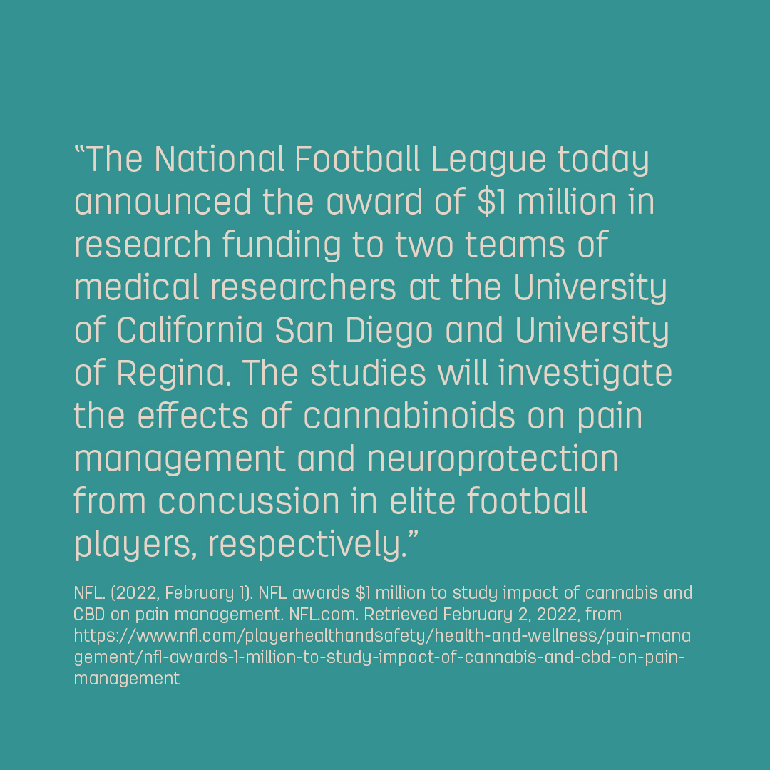 “The studies will investigate the effects of cannabinoids on pain management and neuroprotection from concussion in elite football players, respectively.”

nfl.com/playerhealthan… 

#cannabis #cbd #thc