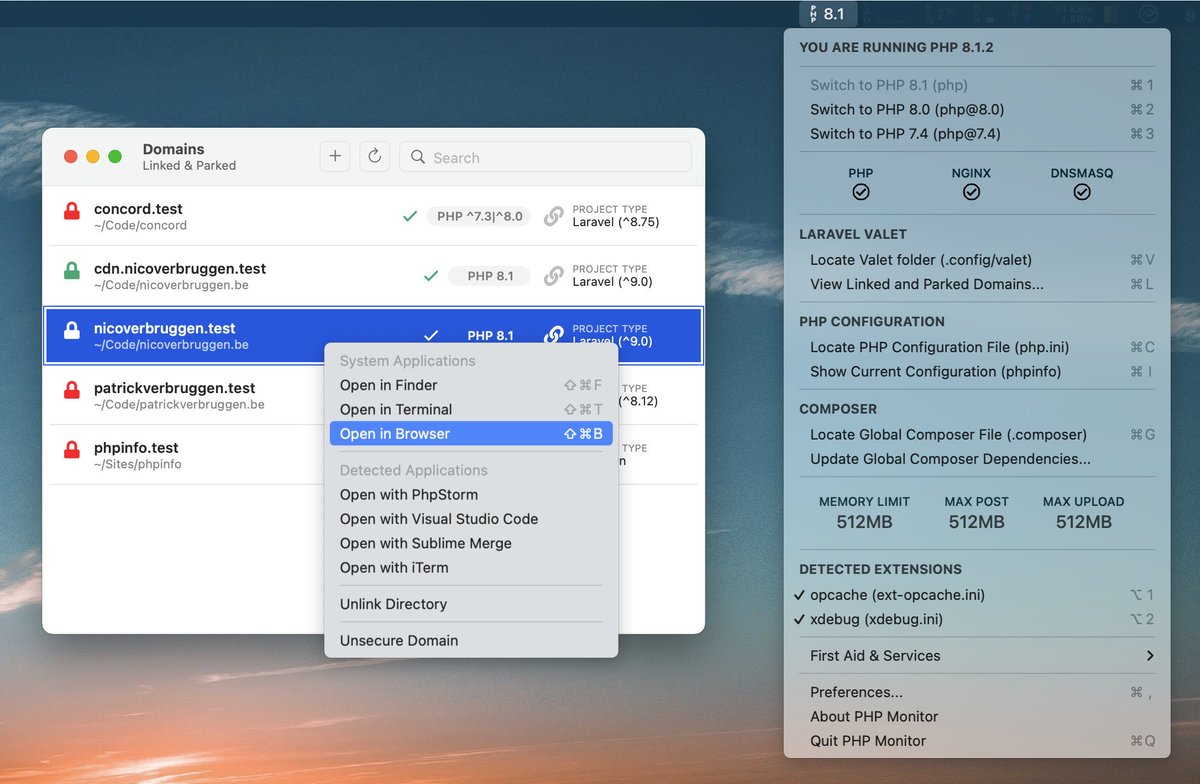 nicoverbruggen's tweet photo. 🚀 PHP Monitor 5.0 is now live!

This version comes with an improved domains window, global composer update, “Fix My Valet”, services indicator, PHP info per site, and more.

⬆️ `brew upgrade phpmon`

👀 Full release notes: https://t.co/T6jYLZaw6r

🔗 https://t.co/AJs0AzXRWn https://t.co/EjrKSkRuP5