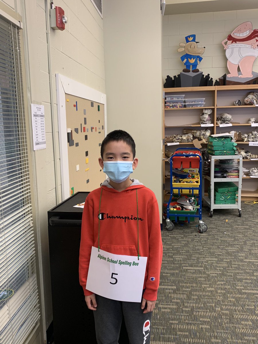 Alpine_School's tweet photo. 🐝Congrats to our 2022 Alpine School Spelling Bee C-H-A-M-P-I-O-N Audrey K!!! 👏👏
Also a big shout out to our runner up Caroline B and  in 3rd place was a 3rd grader, Bryan F! 
@ScrippsBee 
.
.
#AlpinePride #GoRams #spellingbee https://t.co/BwgTD9UU6J