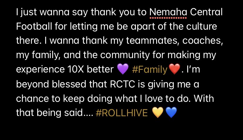 coleherm14's tweet photo. I’m beyond blessed to say that I will be continuing my academic and football career at RCTC (Rochester Community and Technical College). Just wanna say thank you to everyone for helping me and making this possible for me ❤️. #RollHive @RCTC_FB @RCTCAthletics @michaelglatczak https://t.co/IhTSH8sOKd