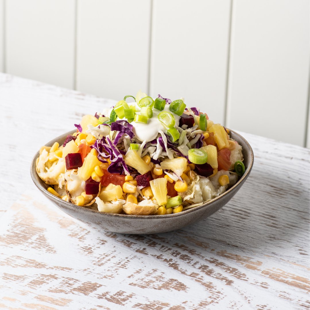 Spudbar's tweet photo. The Hawaiian 🌺 

Fresh, tasty and good looking! 

Get your SpudBAR here: 
https://t.co/m5wjOGbhmQ.

#spudbar https://t.co/e4LmxVircz