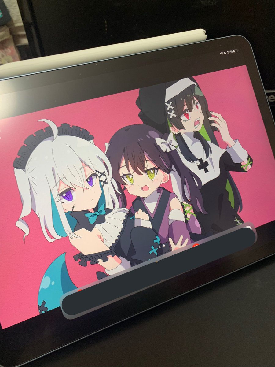 multiple girls 3girls black hair red eyes purple eyes green eyes twintails  illustration images