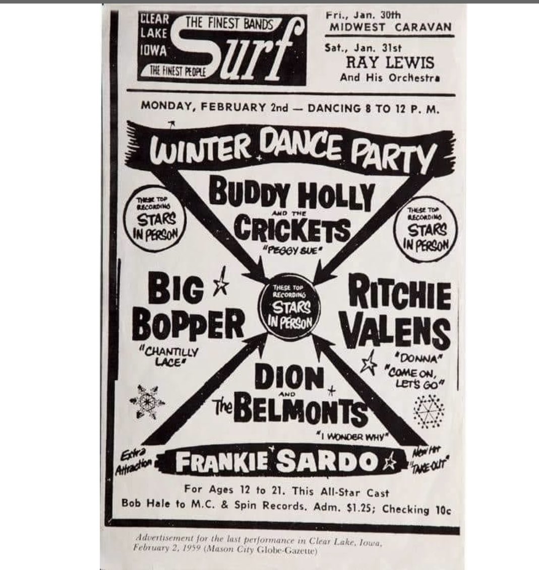 donmclean's tweet image. 63 years ago Buddy Holly, the Big Bopper, and Ritchie Valens would play the Surf Ballroom &amp;amp; Museum not knowing what what would happen the next day…. #thedaythemusicdied #BuddyHolly #bigbopper #ritchievalens #donmclean