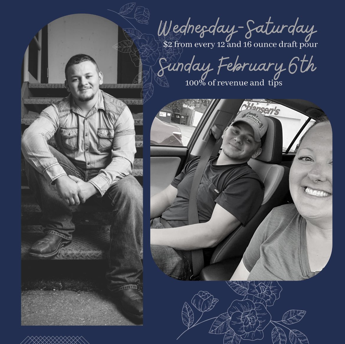 Come out to the brewery this week to support our coworker and friend, Tammy. She lost her son James in a snowmobile accident this past weekend. We will donate $2 for every draft sold Wednesday through Saturday plus 100% of revenue and tips this Sunday to her in support. 🍻❤️