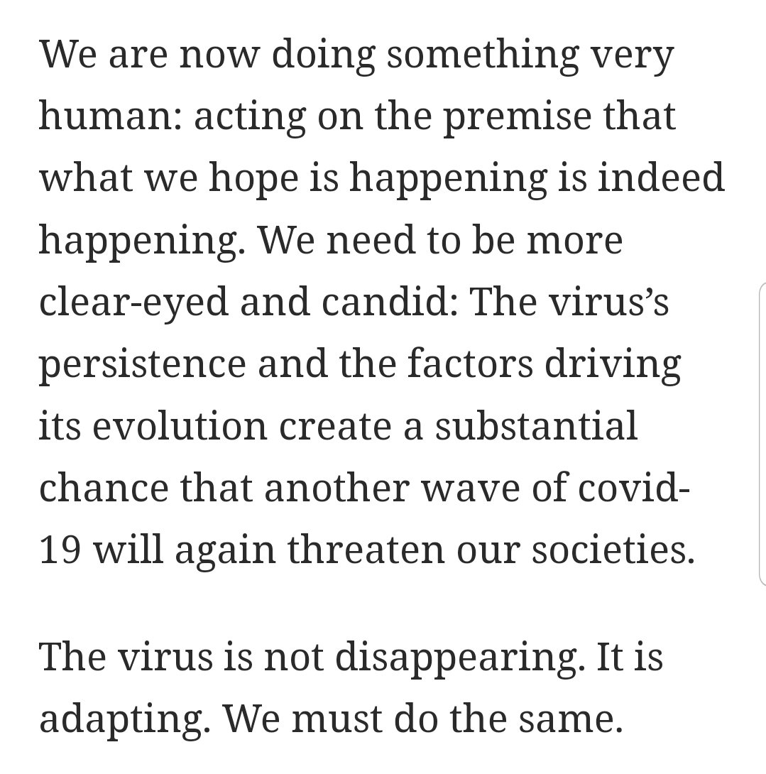 SerpinaLonghaul's tweet photo. Four sensible proposed actions for moving forward strategically.
1. Acknowledge we don't know what's next.
2. Make long-term investments in ventilation, testing, & "pan-coronavirus" therapeutics & vaxes
3. Create system for assessing new variants
4. Re-assess NPI w/long view https://t.co/VVsfIYFD7A
