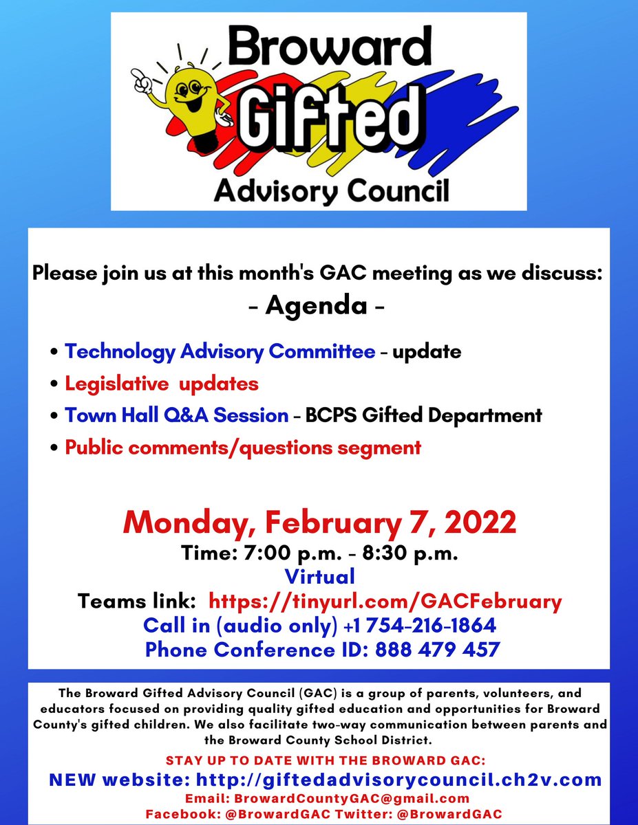 We are looking forward to "seeing" everyone next Monday! 
Teams link:  tinyurl.com/GACFebruary
Call in (audio only) +1 754-216-1864
Phone Conference ID: 888 479 457