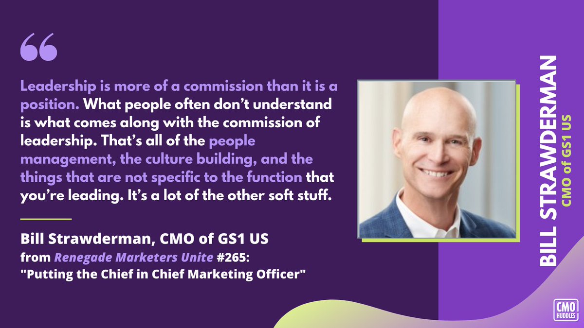 What does true #leadership mean? We love this #WednesdayWisdom from huddler <a href="/just_a_strawman/">bill strawderman</a> of @GS1. 

It's from an #RMU about putting the “Chief” in #ChiefMarketingOfficer w/ Bill, <a href="/Toniclaytonhine/">Toni Clayton Hine</a>, &amp; <a href="/AmyMessano/">Amy Messano</a>. 

Listen here 🎧 ➡️ bit.ly/30ffrh9