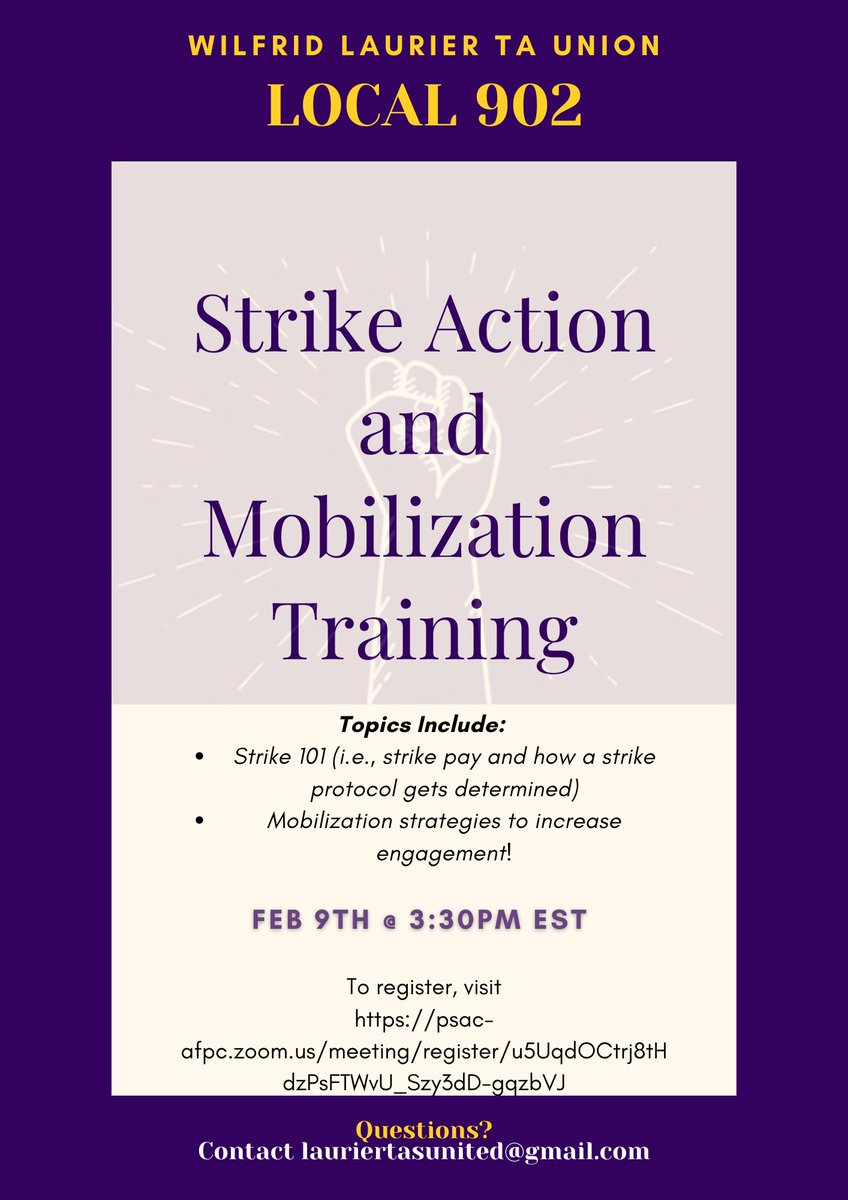 Strike Action and Mobilization Training
REGISTER NOW!
psac-afpc.zoom.us/meeting/regist…