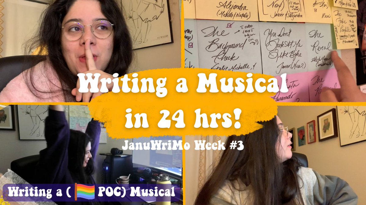 Hi friends! I tried to write a musical in 24 hrs and it was crazy - so I vlogged it. I GOT SO MUCH DONE :D (and nothing for the rest of the week... but we don't need to talk about that lol) 

youtube.com/watch?v=3Xx9Qu…

#musical #musicaltheatre #playwriting #theatre #theatrewriter