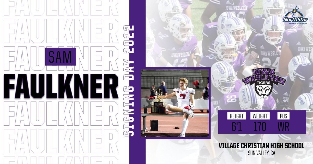 IWTigerFootball's tweet photo. Signed! 📝

Excited to have @samfaulkner2003 officially join @IWTigerFootball 

📍 Sun Valley, CA
🏫 Village Christian High School
🏈 WR
📈 6’1 170lbs. 

#FillTheBucket // #NSD22 //@CoachDaniels_IW https://t.co/26AP9VWeVj