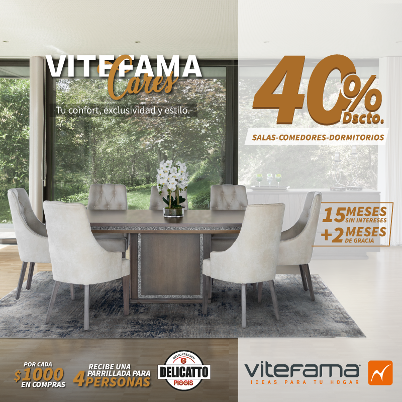Vitefama_ec's tweet photo. Vitefama se preocupa por tu #confort, el #diseño y #durabilidad. 🤩
Benefíciate de hasta el 40% de #descuento en: 
#Salas, #comedores y #dormitorios . 
💳 Difiere a 15 meses sin intereses + 2 meses de gracia. 
➡️Por cada $1,000 en compras recibe una parrillada para 4 personas. 🥰 https://t.co/yLkN37DOAP