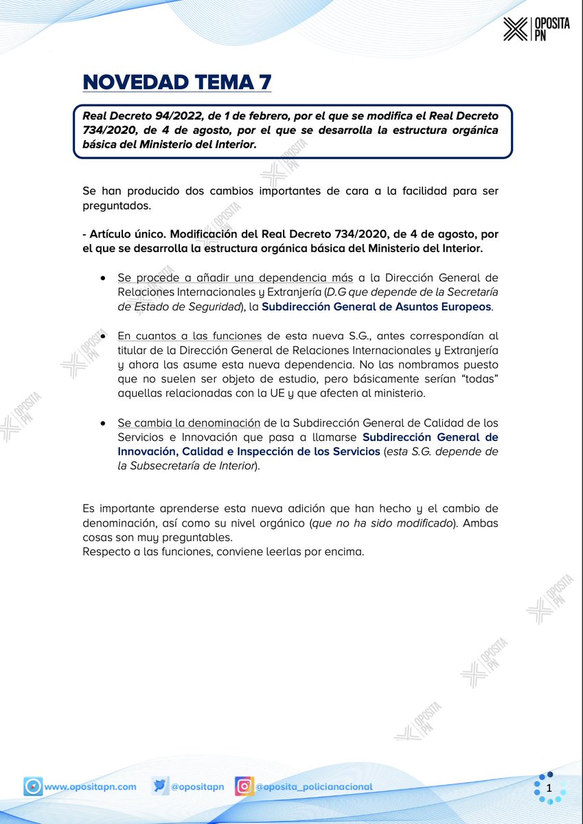 _AlphaPatrol_'s tweet photo. ¡NOVEDAD! 📚 (1/2)
Tema 7 (RD 94/2022)

✅ Se crea: Subdirección General de Asuntos europeos

- Dependencia: Dirección General De Relaciones Internacionales y Extranjería
- Funciones: "todas" aquellas del Ministerio del Interior en Relación a la UE

⬇️⬇️⬇️ https://t.co/egeJgX1f0H