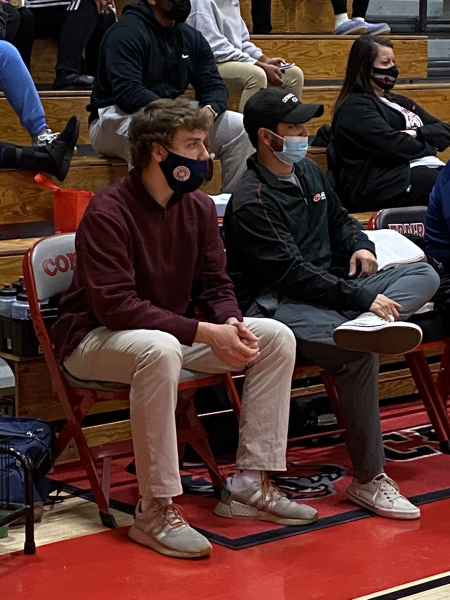 Senior Bryan J shadows @ATIPT Athletic Trainer Taylor at the @ConradRedWolves basketball games. ⚕️💪