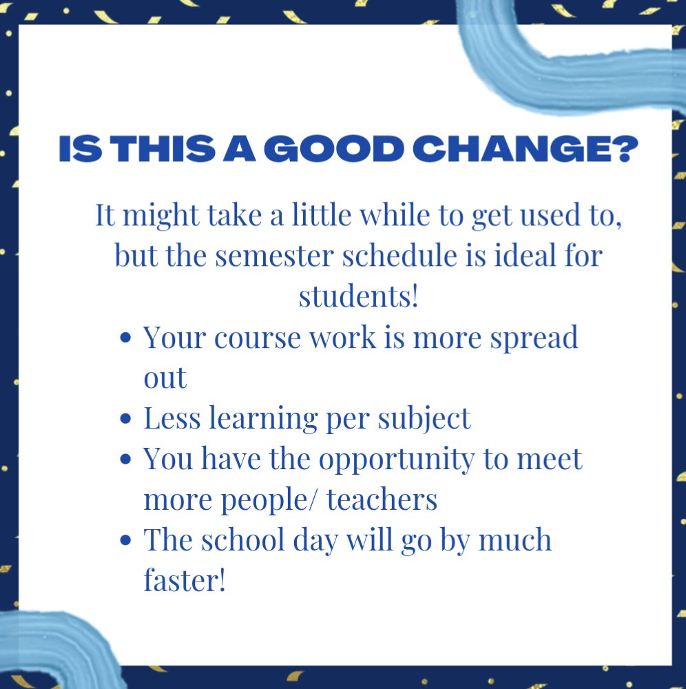 sofiaasilvao's tweet photo. It's official- high school students are returning to the semester schedule!! Here is some more information on behalf of the @STAOakville student council! Stay tuned for more tips coming soon. https://t.co/LOUwyVpR4b