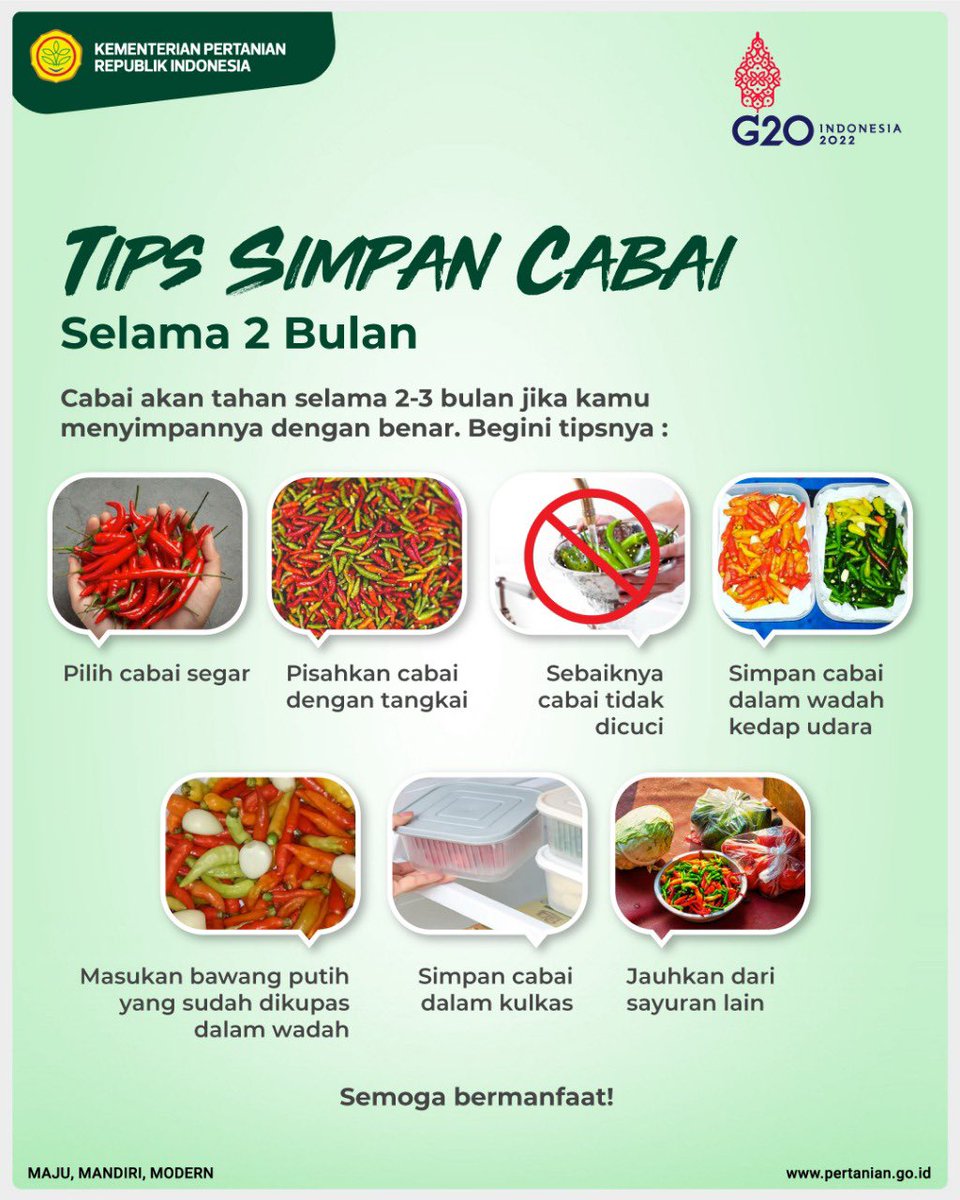 #
Cara menyimpan cabai agar tahan selama 2 sampai 3 bulan

Gimana caranya? Yuk liat di sini
#PanganUntukNegeri
