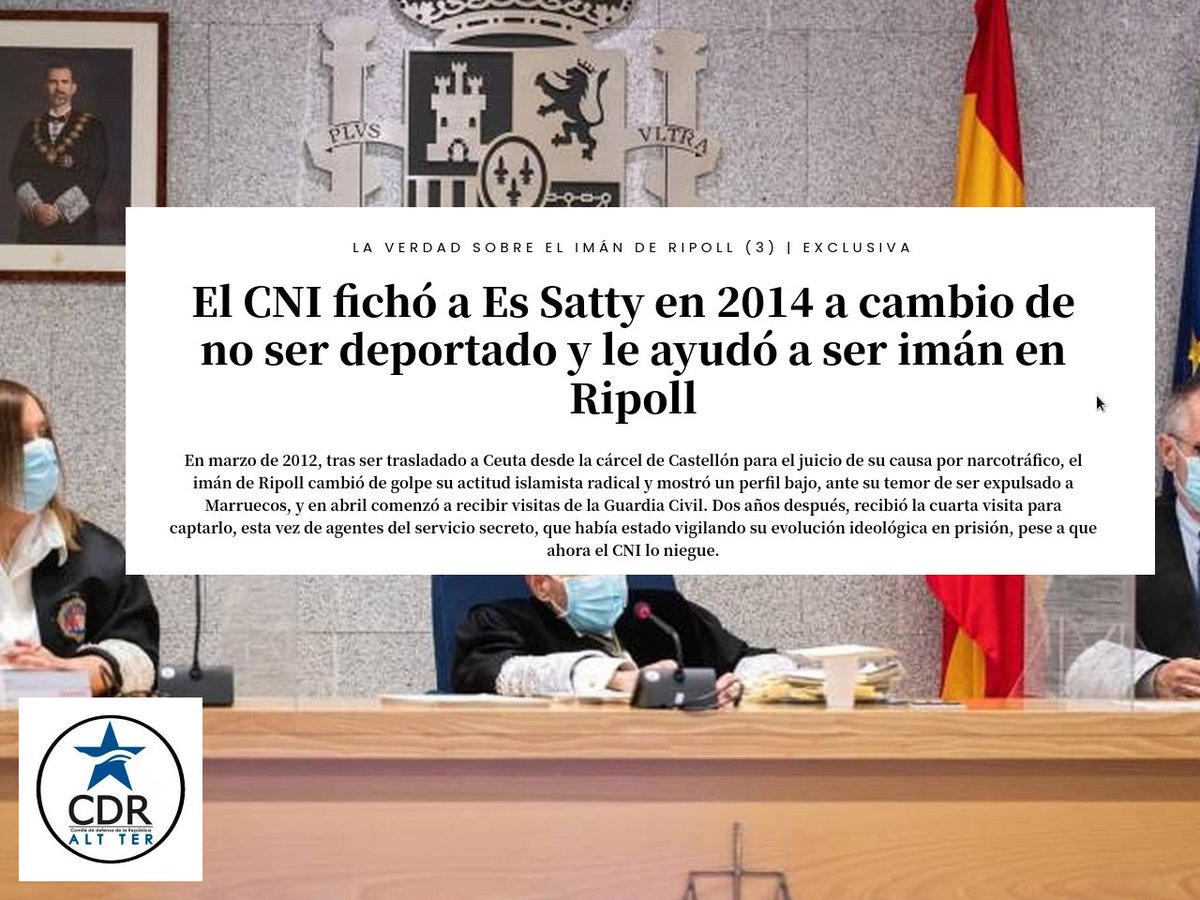 Segons el CNI, Es Satty es radicalitzà a la presó (al contrari del que deien el mitjans). Per què es va negar l'AN a que el CNI fes declaracions? 

           📍Plà de l'Os (Les Rambles/Boqueria)
            🕛 12h00
            📆 5 FEBRER 2022

PROU MENTIDES, #VolemLaVeritat