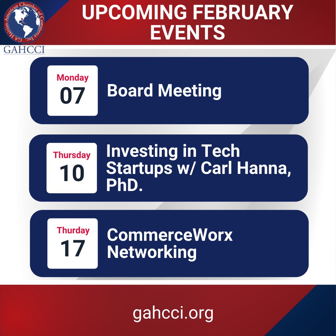 Mark your calendars! Learn more and register for upcoming events by visiting  gahcci.org!

#business #entrepreneurship #leadership #events #chamberofcommerce