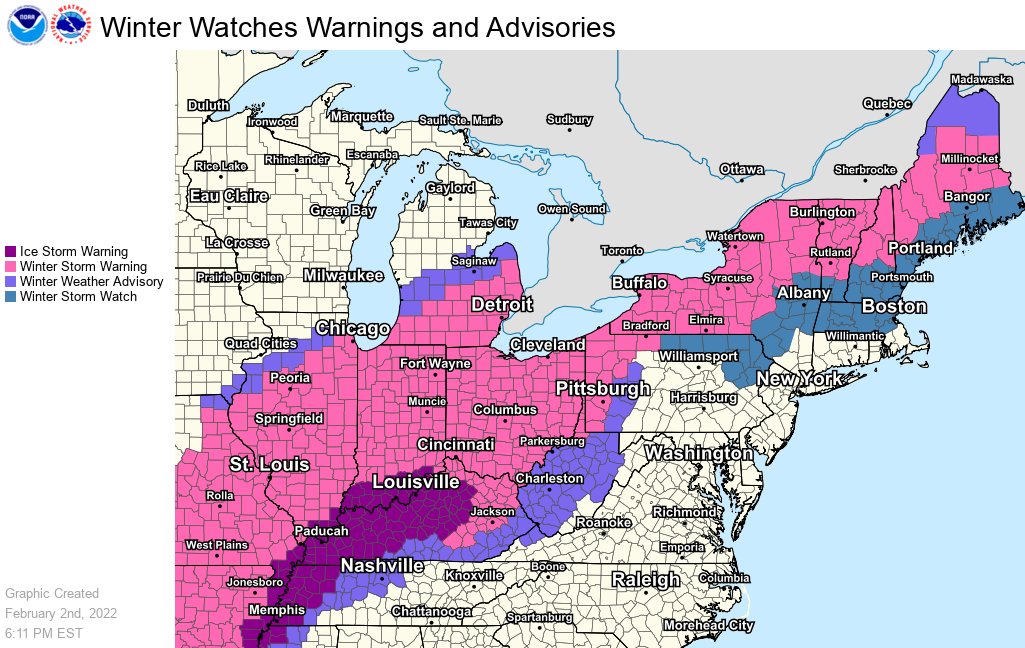 NWSEastern's tweet photo. The latest snowfall and ice accumulation forecasts for the next 48 hours (7 pm EST Wed to 7 pm EST Fri).  Also the snowfall reports received as of 6 pm EST Wednesday evening. https://t.co/bFVMEO79kg