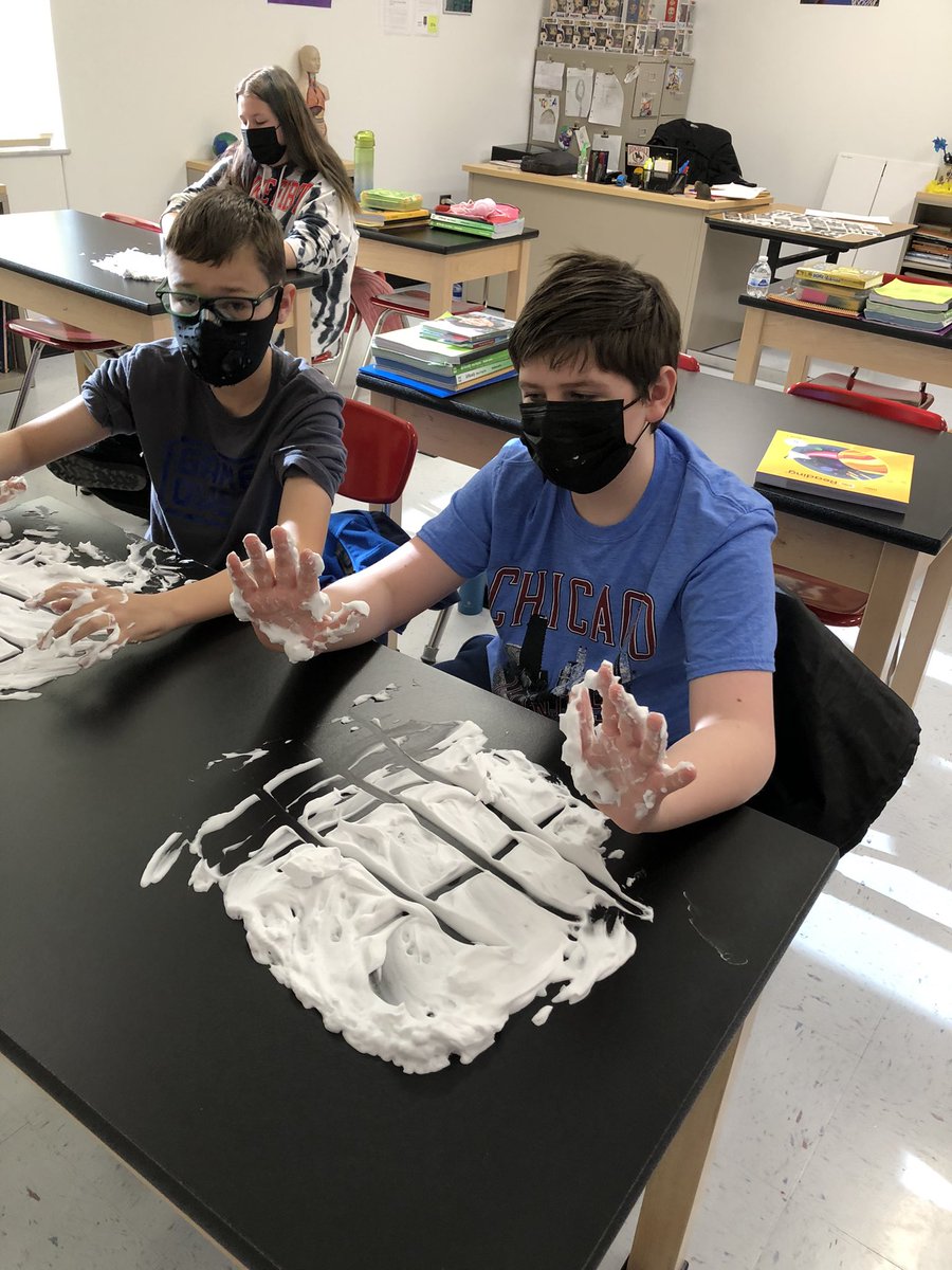 RidgedaleElem's tweet photo. 5th grade math is so much fun!  These friends loved multiplying fractions to find area. Getting to use using shaving cream as a tool was the BEST! https://t.co/fxHu7XuoHA
