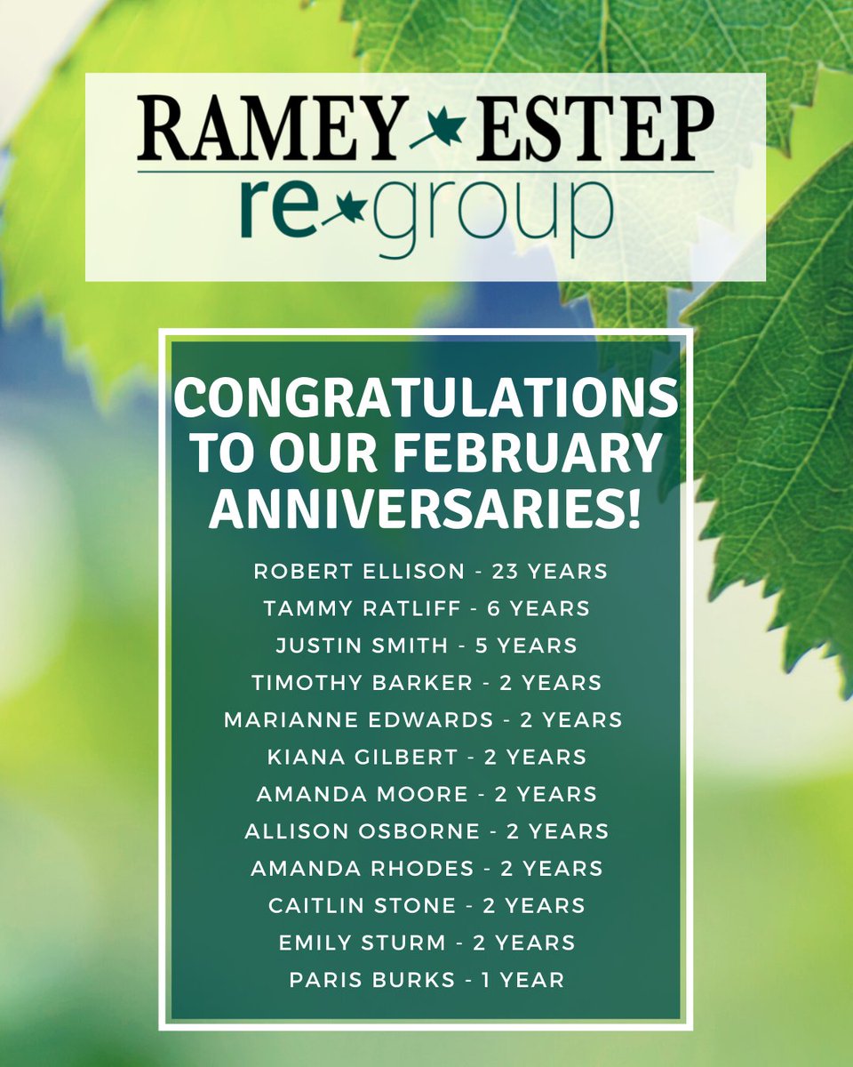 Congratulations to our February Anniversaries!! 

rameyestep.com

#MoreThanJustAJob
#ChangingLivesEveryday