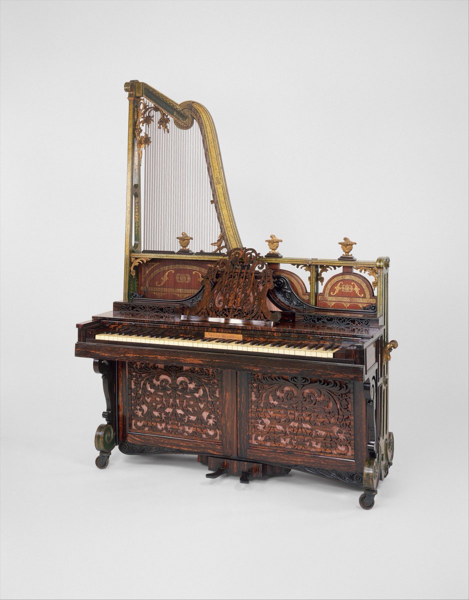 wikivictorian's tweet image. Upright harp piano by F. Beale &amp;amp; Co., 1843. The MET.