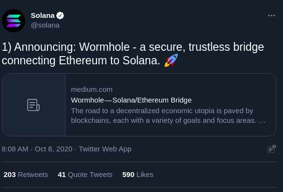 FOMOmental's tweet photo. Wormhole bridge once labelled as 'secure and trustless', hacked for 120k $ETH. Bridges of high integrity with strong security and trustless properties are not built over night. 
Do not let marketing manipulators, fool you with their false narrative.

#BTP will fix this soon. $ICX https://t.co/HCJPBMm8Fj