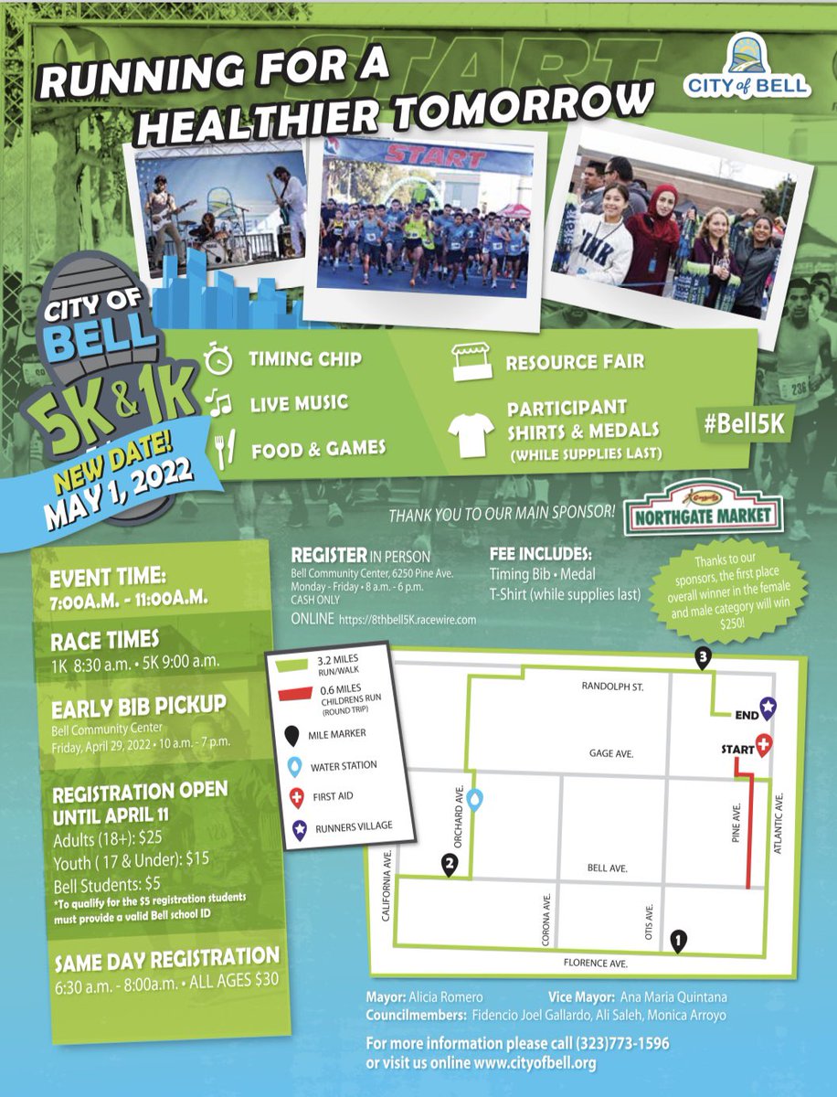 AMQ4Bell's tweet photo. The #CityofBell’s 8th Annual 5K Run/Walk has been rescheduled to Sunday, May 1st. The registration deadline has been extended to Monday, April 11th. 

You can register in person at the Bell Community Center (6250 Pine Ave.) or online at: https://t.co/aDJb1pzhUg
#SoutheastLA #5k https://t.co/WfS7iYbDpB