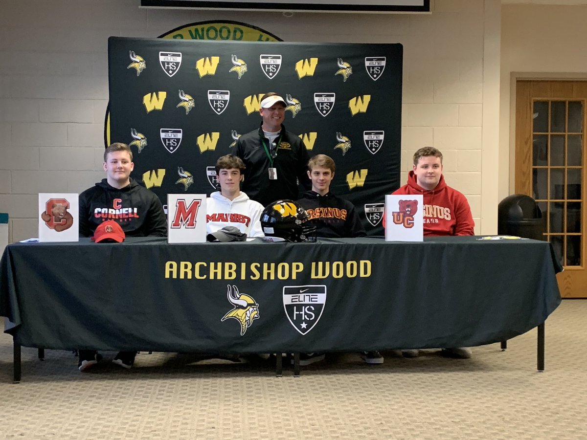 Archbishop Wood Athletics (@wood_vikings) on Twitter photo Congratulations our Wood Football Seniors who had their signings today: Mason Yacovelli, Andrew McHugh, David Piotrowski and Dylan Logue. We are so proud of you boys. <a href="/WoodFootball/">Archbishop Wood Football</a> Congratulations our Wood Football Seniors who had their signings today: Mason Yacovelli, Andrew McHugh, David Piotrowski and Dylan Logue. We are so proud of you boys. <a href="/WoodFootball/">Archbishop Wood Football</a>