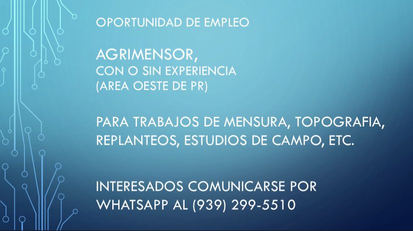 VS_Surveying's tweet photo. Oportunidad de #empleo #agrimensor, Area Oeste de #PuertoRico https://t.co/1Hk0GaKnLI