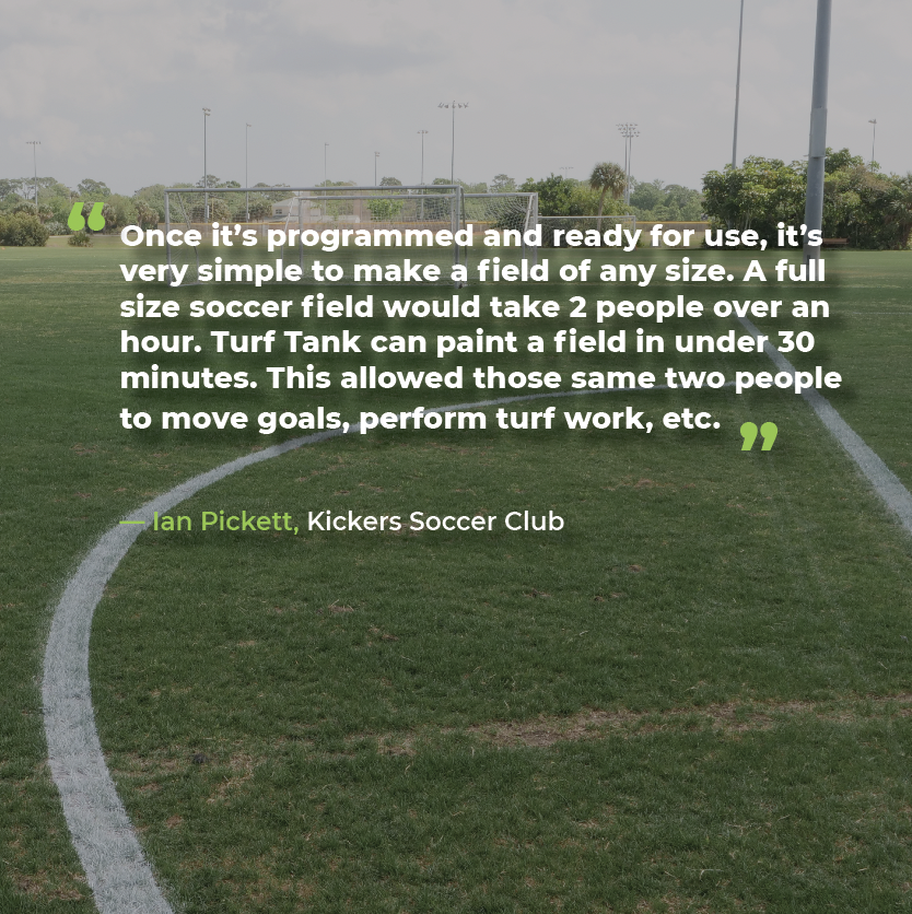 Turf_Tank's tweet photo. "Once it’s programmed and ready for use, it’s very simple to make a field of any size. A full size soccer field would take 2 people over an hour. Turf Tank can paint a field in under 30 minutes." — Ian Pickett, @KickersSC #soccer #soccerfields #fields #turf #turflife https://t.co/ZCZZXsnPEB